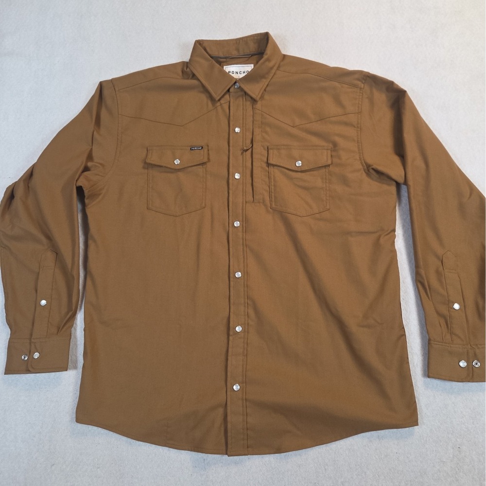 Poncho - The Cheyenne - Men's Large Brown Western Pearl Snap Long Sleeve Shirt